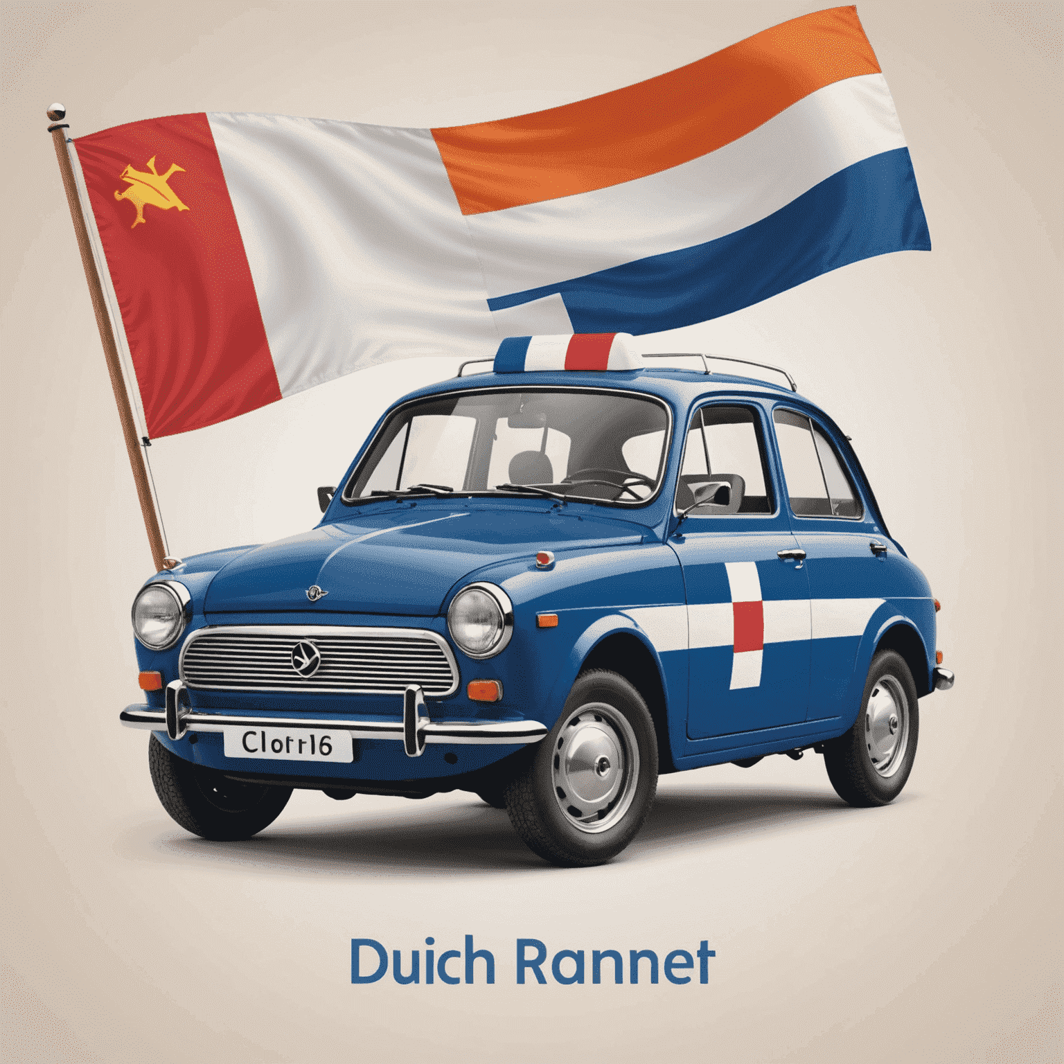 Een illustratie van een Nederlandse vlag met een auto en een verzekeringspolis